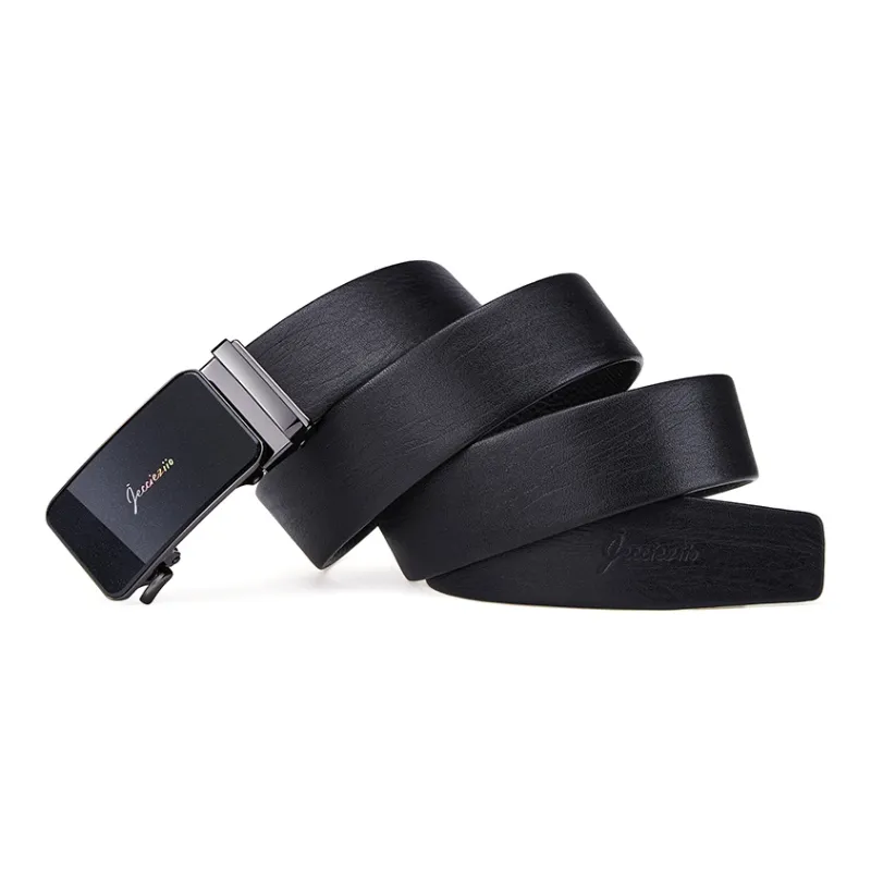 Jeccieziio Cow Leather Belts Men's Gunmetal Width 3.5CM Writing A Greeting Card-3