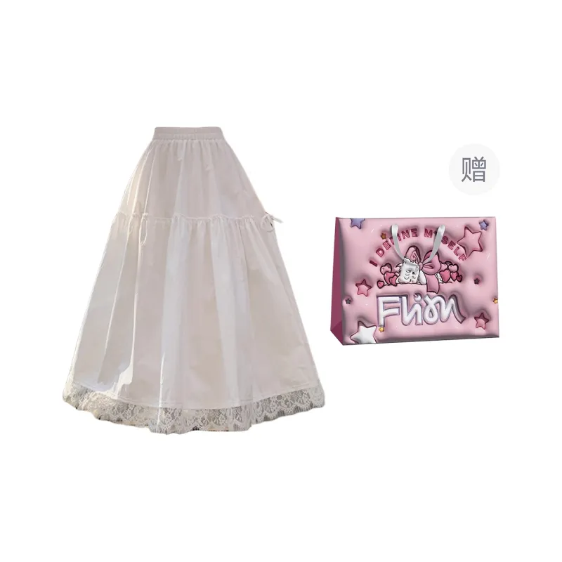 FLIM Casual Long Skirts Women's White-4