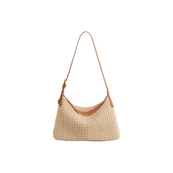 Miao Di Fabric Patchwork Cow Leather One Shoulder Handbag, Crossbody Bag Small Size Women's Caramel Brown