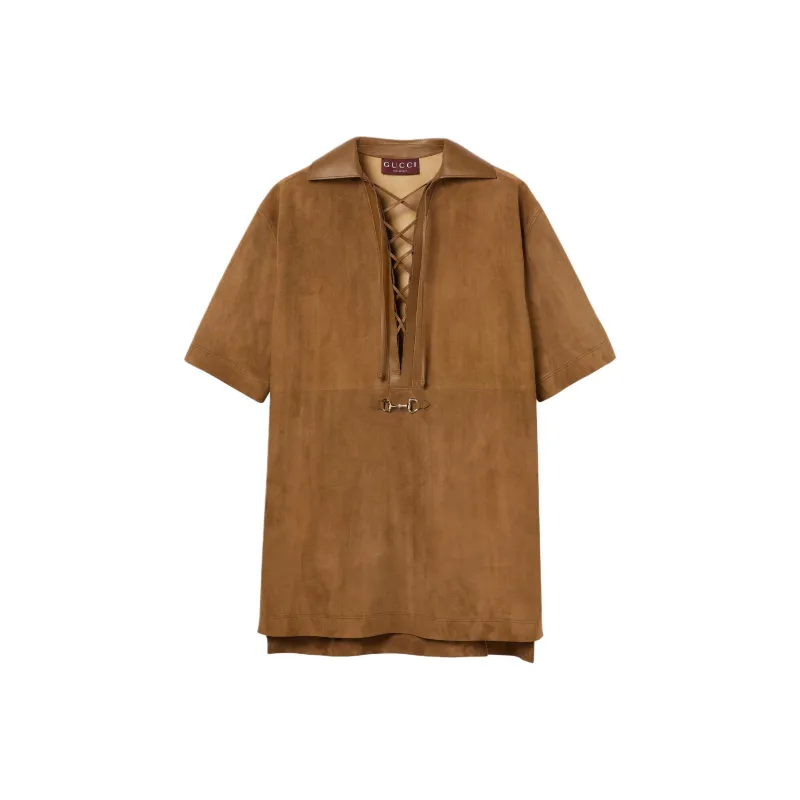 GUCCI FW25 Short Sleeved Dress Women's Light Brown-0