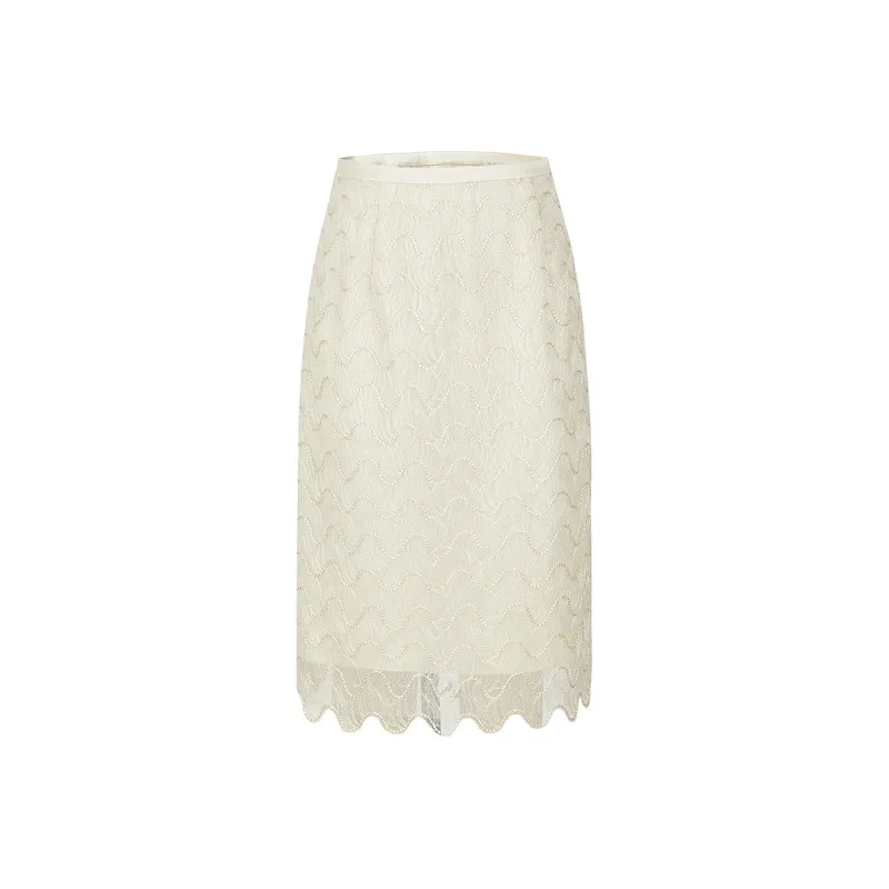 JZ. ANNAKRO Casual Long Skirt Women's Beige Multicolor-0