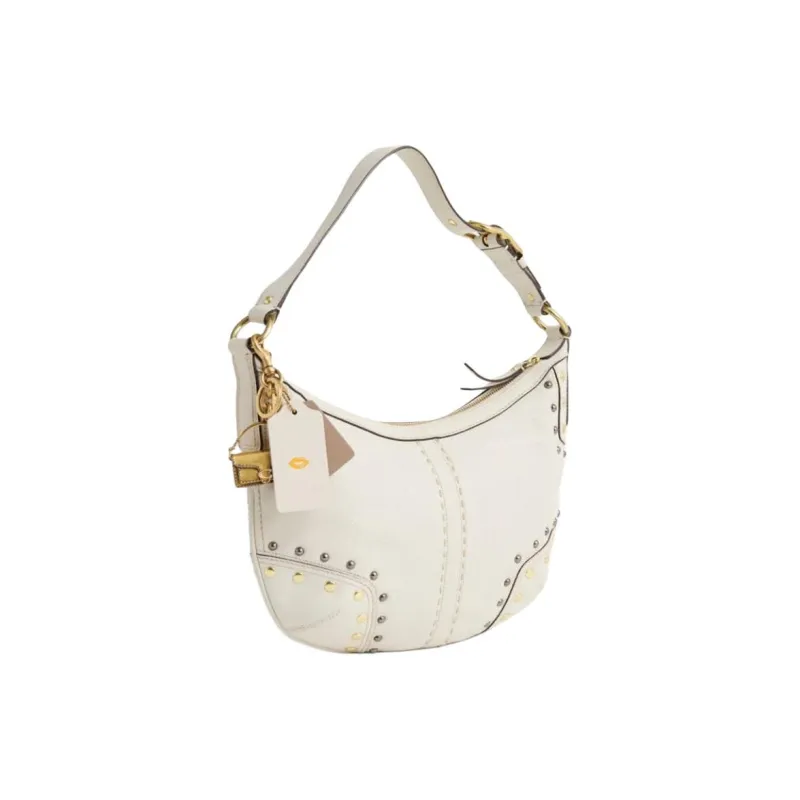 COACH Hamptons Leather Hobo Bag, Handbag, Shoulder Bag Tubas Women's White & Brass-1