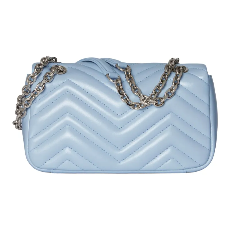 GUCCI GG Marmont Lambskin Shoulder Bag Small Size Women's Light Blue-3