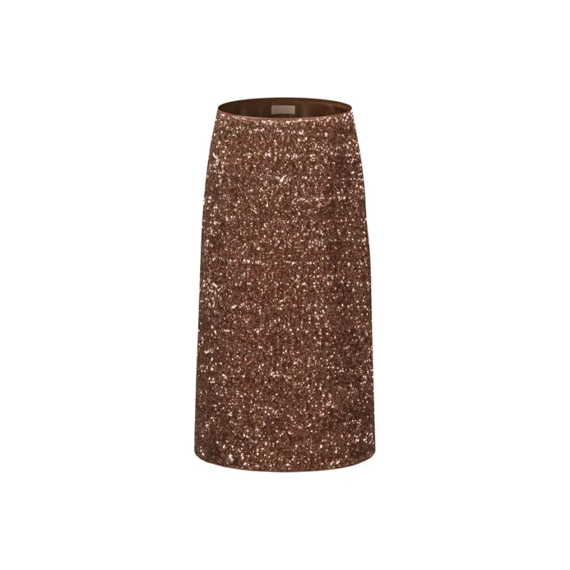 Three Quarters Casual Long Skirt Women's Brown-0