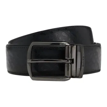 HUGO BOSS Cowhide Split Leather Belts Unisex Black Width 3.5CM