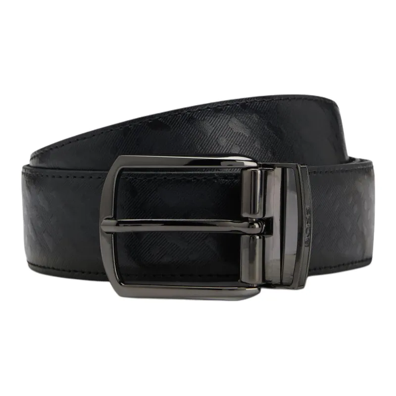 HUGO BOSS Cowhide Split Leather Belts Unisex Black Width 3.5CM-0