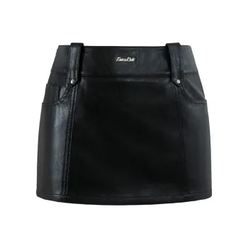 UNIFREE Leather Short Skirts A Line Leather Skirt Skirt Women's Black