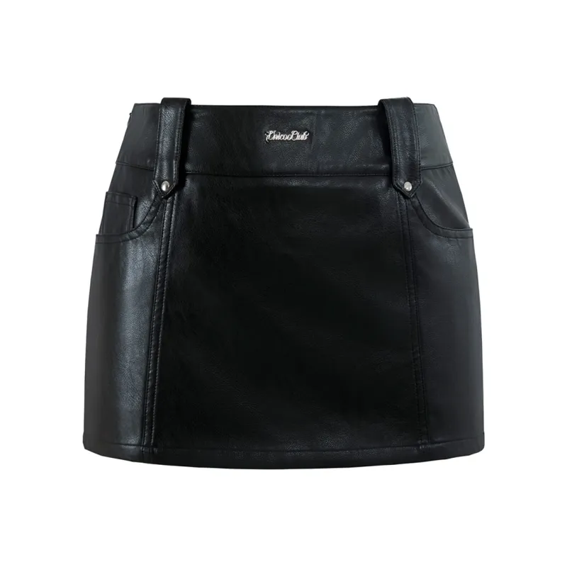 UNIFREE Leather Short Skirts A-Line Leather Skirt Skirt Women's Black-0