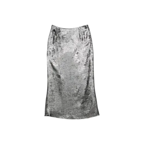 NASTY GAL Plus Metallic Maxi Skirt Casual Long Skirts Women's Silver