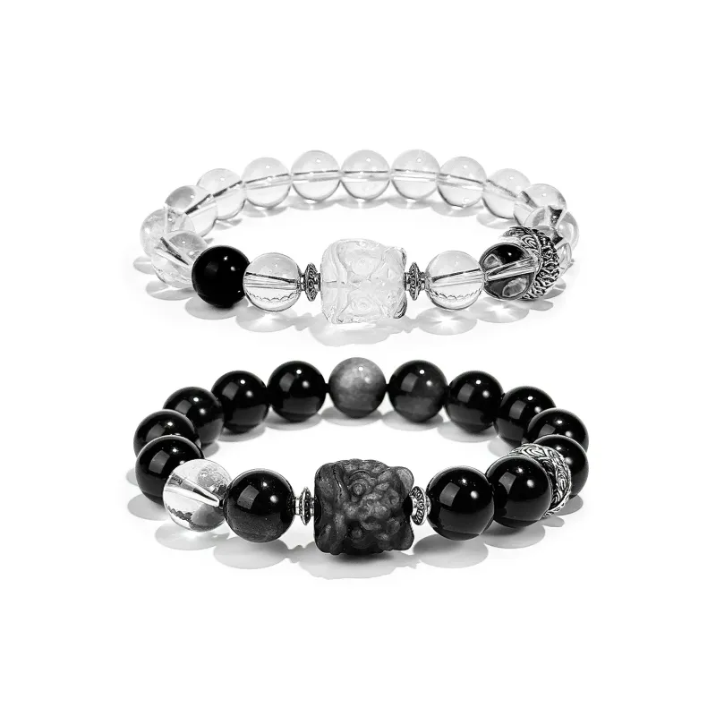 PUTUOSHANWENCHUANG Obsidian Bracelets Unisex-4