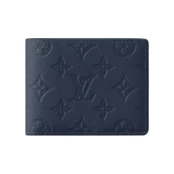 LOUIS VUITTON Multiple Embossed Cow Leather Wallet Men's Marine Blue