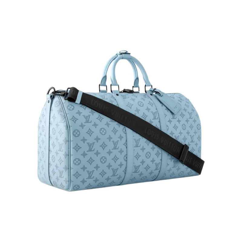 LOUIS VUITTON Embossed Calfskin Travel Bag Unisex Blue-3