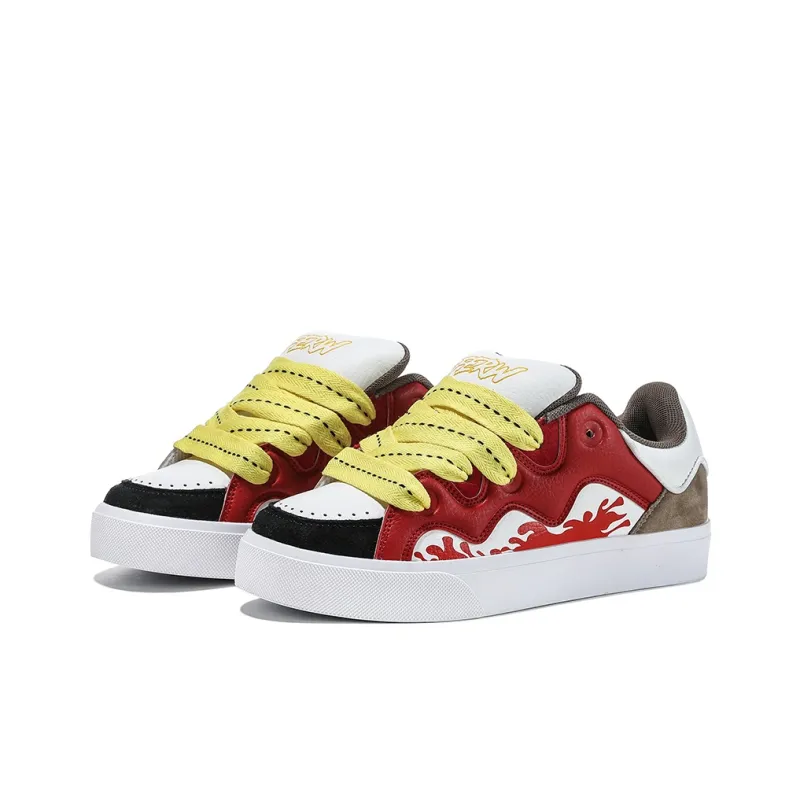 FERW Flame Dance Coverage Slip Resistant And Abrasion Resistant Low Top Skateboard Shoes Unisex Black Red-2