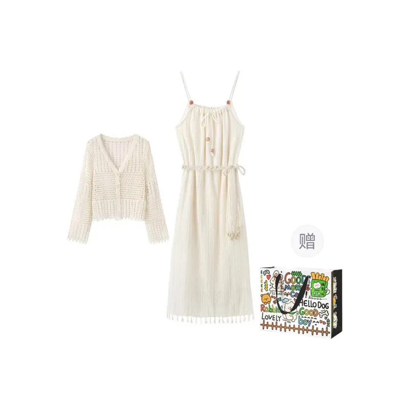 OURUOKE Skirt Set Women's Beige/white-0