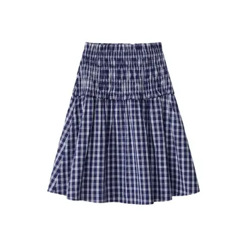 Wen Shan Casual Long Skirt Women's Blue White