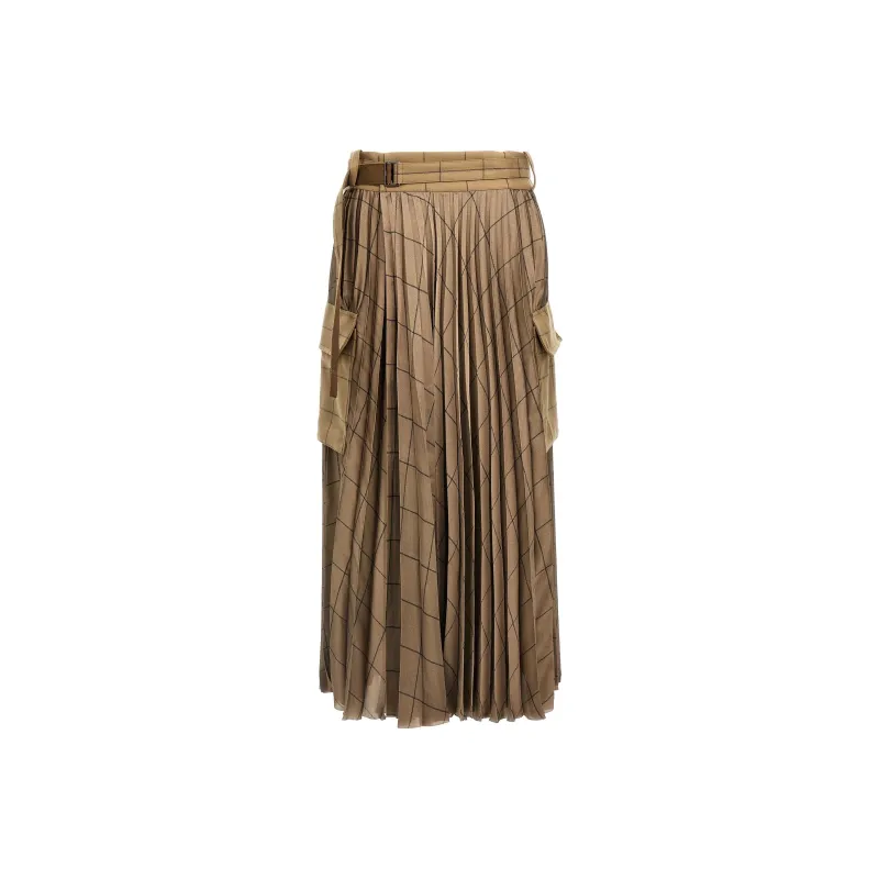 Sacai Windowpane Satin Skirt-0