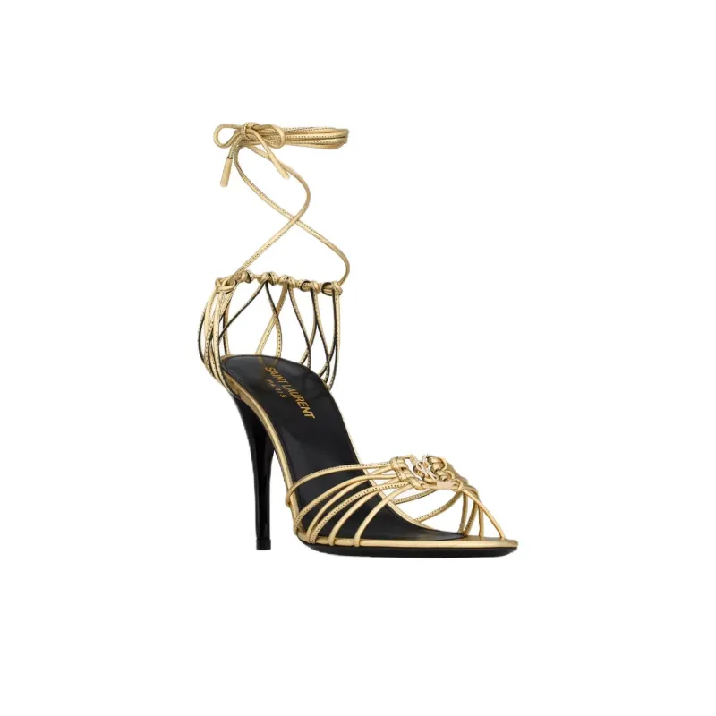 SAINT LAURENT Babylone One Strap Sandals 9cm Women's Gold-2