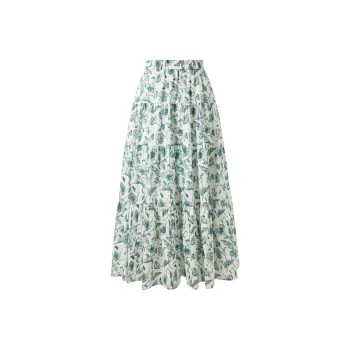 3COLOUR Casual Long Skirt Women's Green Beige Floral