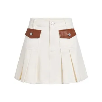 HDFULERN Denim Short Skirts Women's Apricot