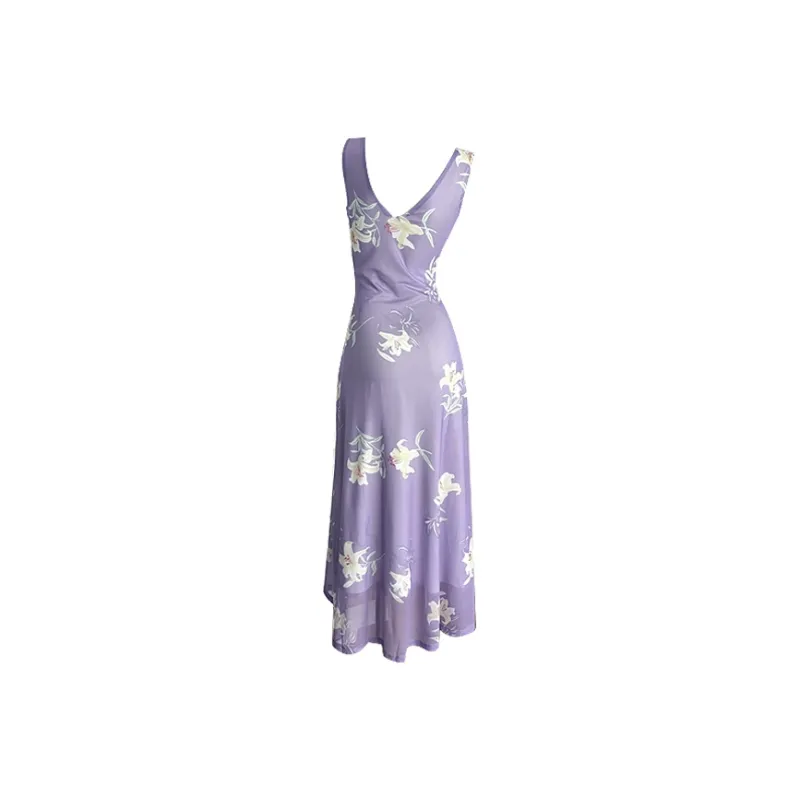 KYKW Sleeveless Dresses Women's Purple, Pattern Random-1