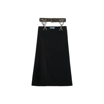 PRADA Belted Pleated Midi Skirt