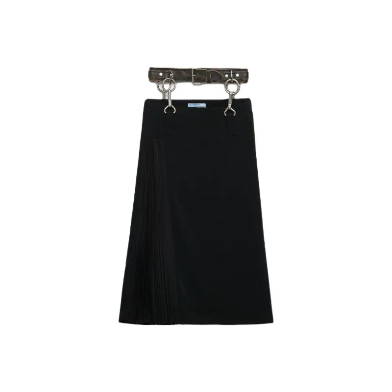 PRADA Belted Pleated Midi Skirt-0