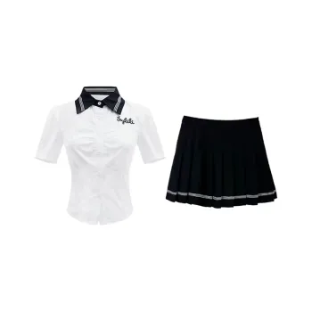 Manekniv Skirt Set Women's White Shirt/Black Pleated Skirt