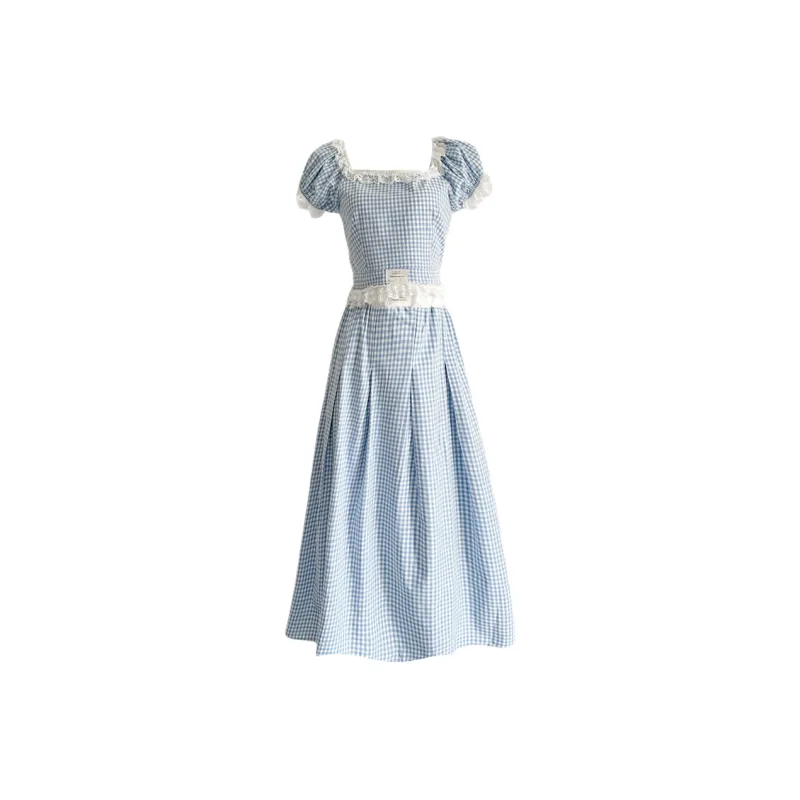 Udon House Skirt Set Women's Blue Plaid-0