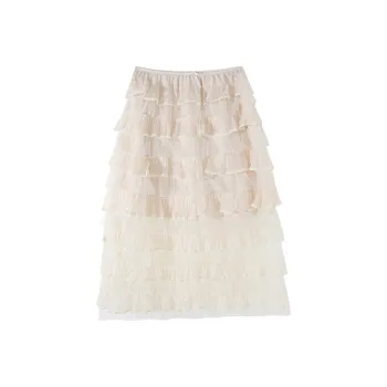 LEMON FAIRY Casual Long Skirts Women's Apricot