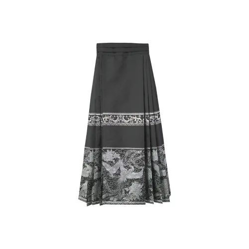 FABRIC PIG 블랙 마면치마 여성 캐주얼 롱 스커트