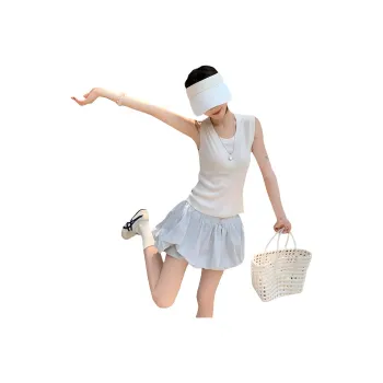 Garbege Two Piece Skirt Sets Women's White Top & Blue Skirt Clothing Set