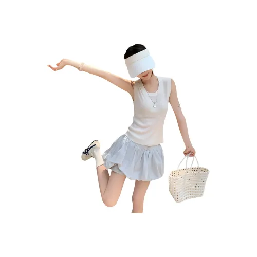 Garbege Two Piece Skirt Sets Women's White Top+Blue Skirt Clothing Set