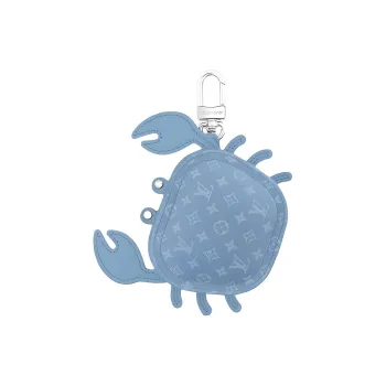 LOUIS VUITTON Crab Leather Trim Bag Accessory Coin Purse Earphone Case Unisex Light Blue
