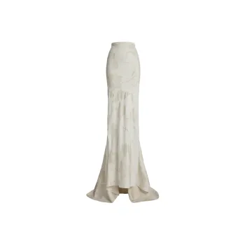 Ralph Lauren Collection Addi Embellished Floral Lamé Maxiskirt Casual Long Skirts Women's Ecru