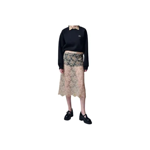 MARDI MERCREDI FW24 SEQUIN LAYERED SKIRT LACE-BEIGE Casual Long Skirts Korean Style Women's Beige