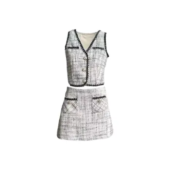 TORIGHT Skirt Set Women's Black White Plaid
