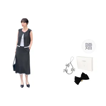 Fstudio Korean Style Versatile Elegance Crew Neck Color Block Fashion Skirt Set Women's
