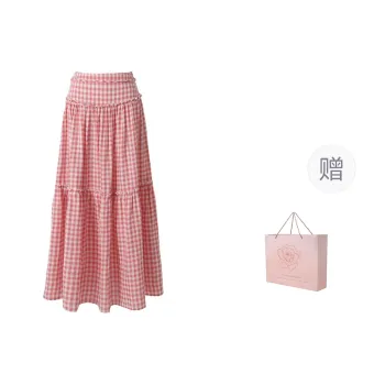 ZAZN Casual Long Skirts Women's Pink Plaid