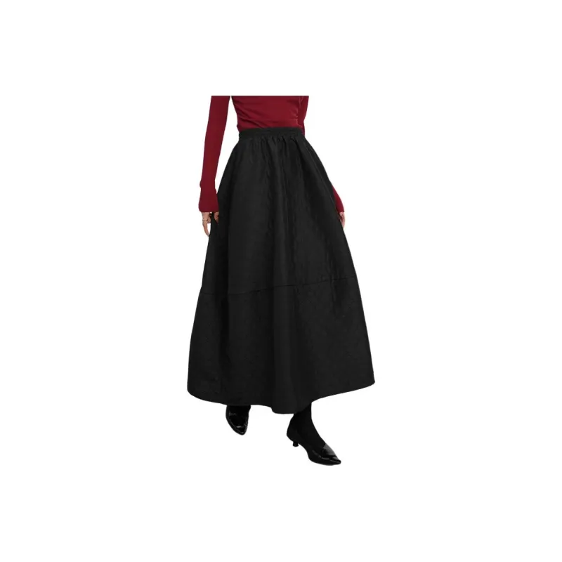 Late White Casual Long Skirts Women's Black-0