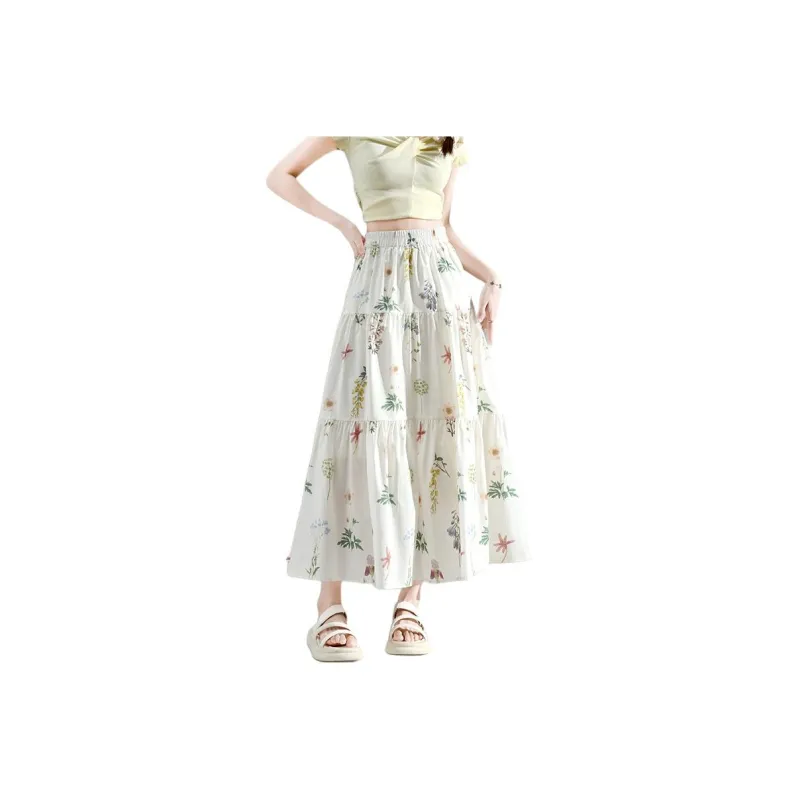Flowers In Water Casual Long Skirt Women's-1
