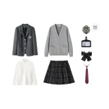 Gray Suit+Black Plaid Skirt, Comes with Free Light Gray Cardigan+Shirt+Dust Bag+Small Item