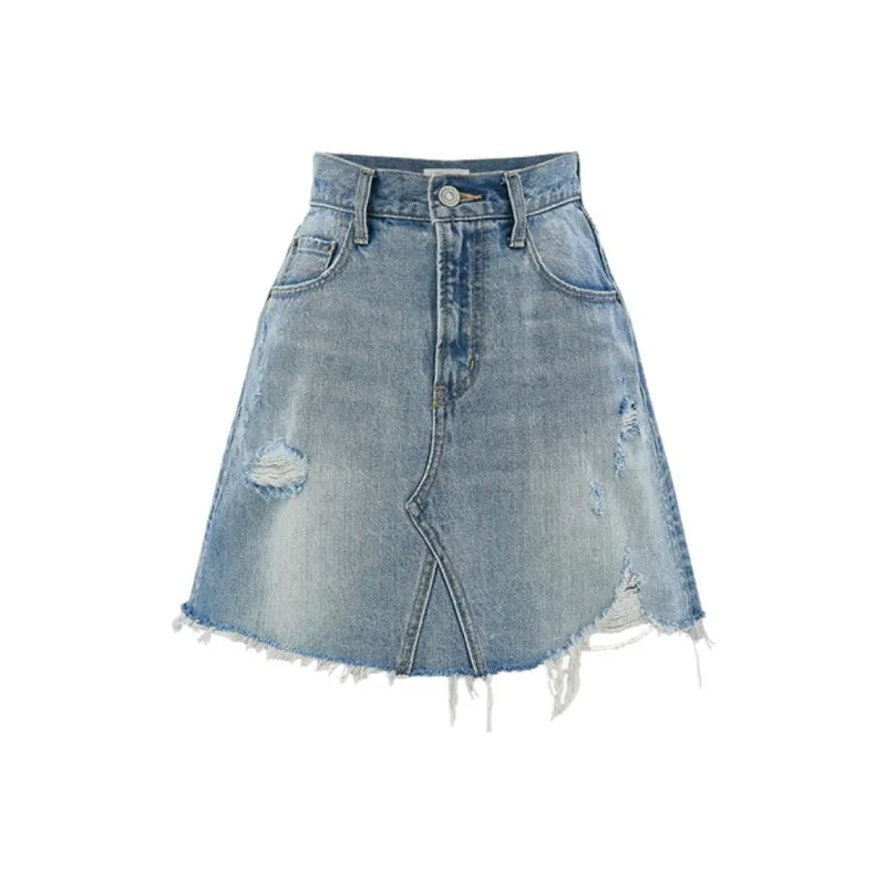MOUSSY Denim Short Skirts Women's Light Blue-0