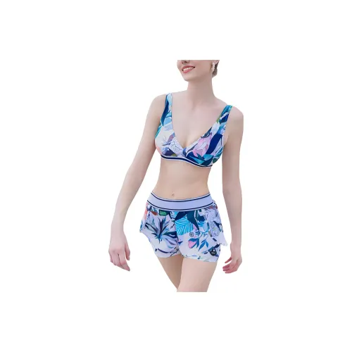 ZOKE Two-Piece Swimwear Women's White Base Leaf Flower