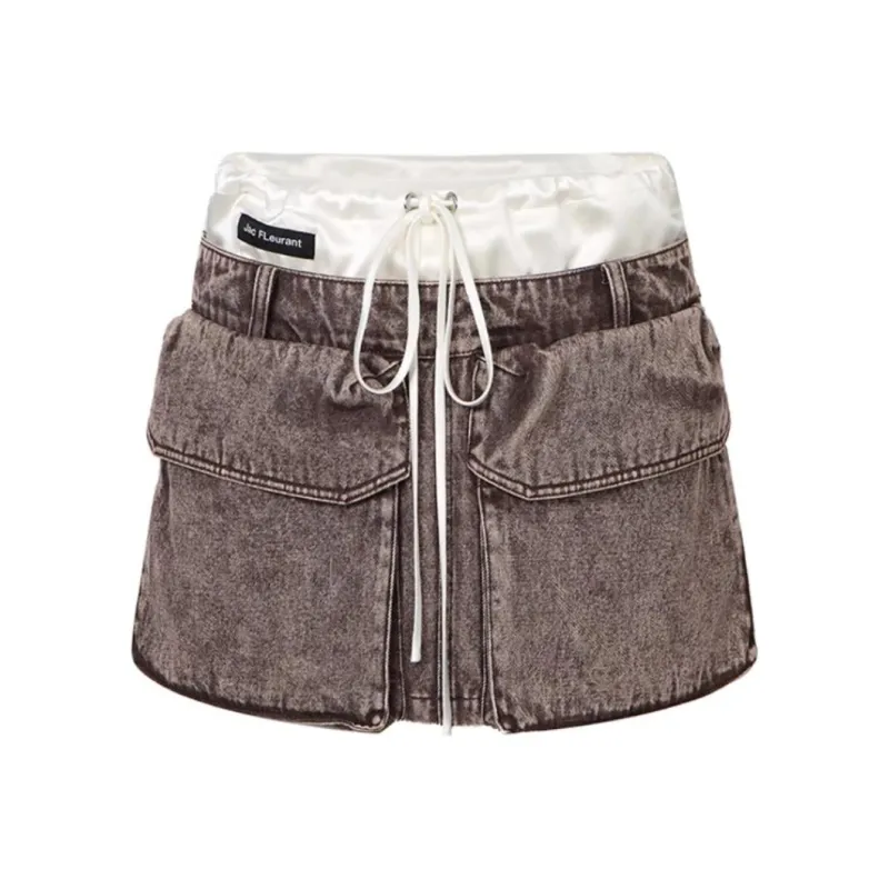 JAC FLEURANT Denim Short Skirts Women's Khaki-0