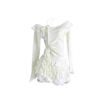 OSQ Skirt Set Women's White Top+Skirt