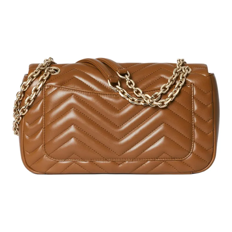 GUCCI GG Marmont Leather Shoulder Bag Medium Size Women's Brown-3