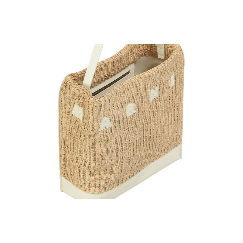 MARNI Museo Fabric With Cow Leather Handbag Medium Size Women's Natural-3