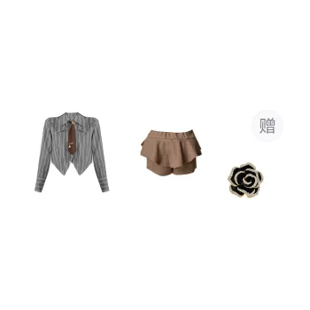 ONNFB Two Piece Skirt Sets Women's Striped Shirt+Coffee Skirt