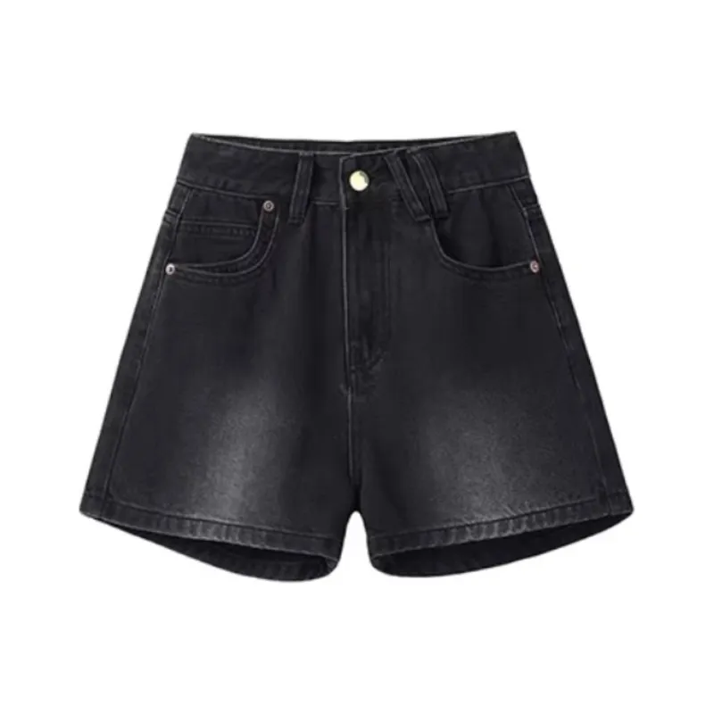 Kazakhstan Denim Shorts Women's Black Gray-0