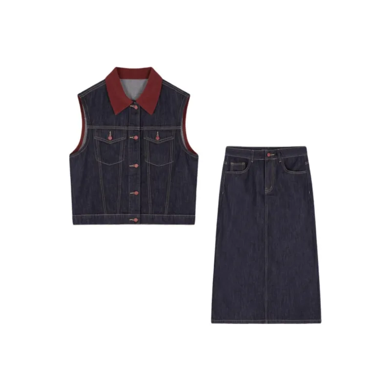 Mo Han Yi Mei Skirt Set Women's Dark Denim Blue Color-0